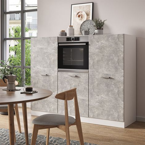 Cucine componibili piccole R-Line, Cemento/Bianco, 180 cm senza piano di lavoro, Vicco