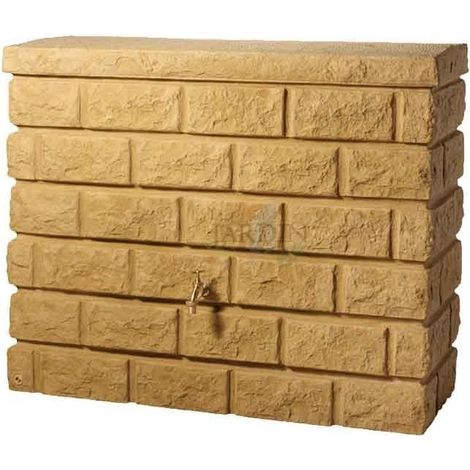 Depósito de agua imitación Muro Piedra Arena 400 litros, Grifo incluido, 120 cm ancho, 40 cm profundidad, 100 cm alto (1/2)