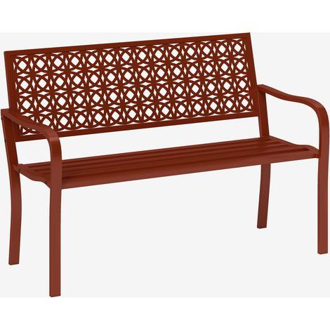 Banc de jardin 2 places rouge en métal, dossier décoratif, accoudoirs et structure résistante aux intempéries pour terrasse, balcon ou parc  CHICFURN (1/5)