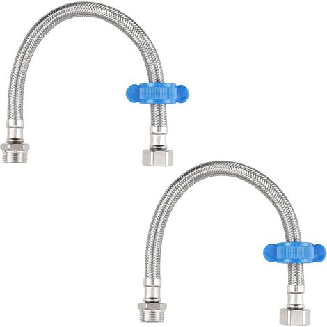 Set di 2 prolunghe per tubi flessibili, da 1/2" BSP maschio a 1/2" BSP femmina, in acciaio inossidabile intrecciato per rubinetto/water tap