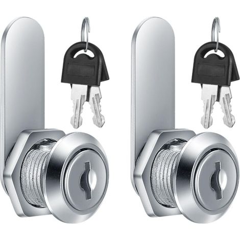 Set of 2 metal mailbox locks, 16 mm, with keys and easy installation for cylindrical drawer cabinets (1/5)