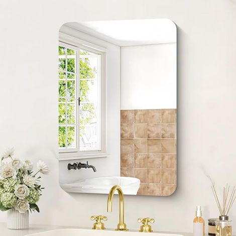 Rectangular Bathroom Mirror, Wall Mirror, Glass Mirror, Rounded Corners, Bathroom, Bedroom (1/5)