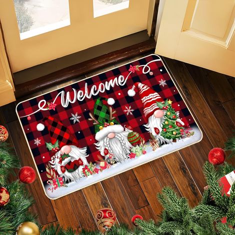 Paillasson de Noël, paillasson GNOME, tapis de sol de Noël, tapis d'entrée de Noël, tapis de bain antidérapant, paillasson à motifs de Noël pour une utilisation intérieure et extérieure (40 x 60 cm)