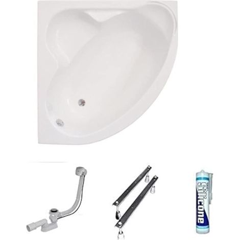 ECOLAM Baignoire d'angle acrylique symétrique Standard Polimat 120x120 cm Blanc, pieds, siphon et silicone (1/5)