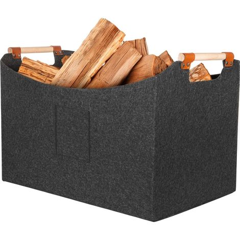 Panier Bois Cheminée, Sac de Transport en Feutre pour Bois de Chauffage 55x32x40 cm - Doux 4mm, Anti-Rayures, Poignées Simili Cuir, Pliable Rangement Interieur (1/5)
