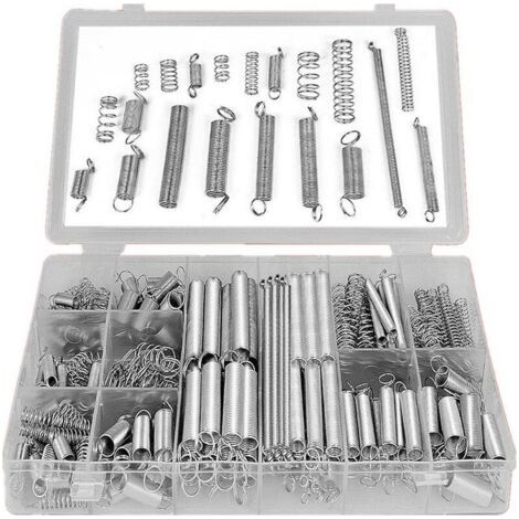 QORVA-Kit de 200 Ressorts - Traction, Oscillants, Compression en Acier Inoxydable et Acier Dans une Boîte de Rangement Pratique (1/5)