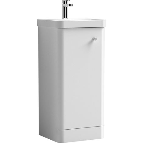 Balterley Flashbrook Modern Bathroom Floor Standing 1 Door Vanity Unit Basin, Gloss White, 405mm (1/5)