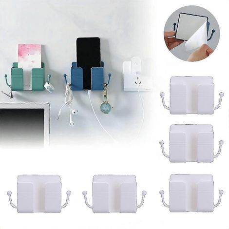 Lot de 5 supports muraux pour téléphone portable avec télécommande, support mural pour téléphone portable pour chambre à coucher-White (1/5)