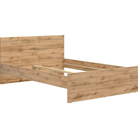Lit double, lit adulte 2 places 140x200 coloris Chêne wotan - Longueur 204,5 x Profondeur 145 x Hauteur 85,5 cm (1/5)