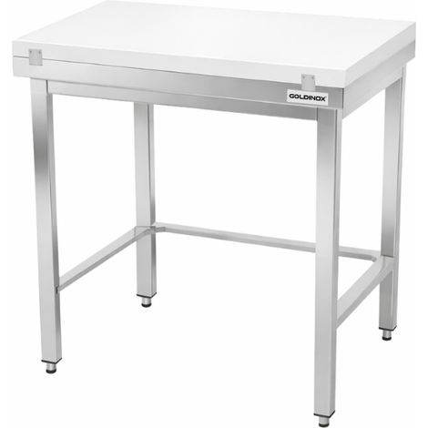 Table de travail en inox 800x600 mm avec plaque de découpe blanche et renfort PREMIUM - GOLDINOX
