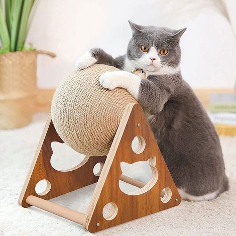 Boule a gratter en bois pour chat, jouet en corde de Sisal, fournitures pour animaux de compagnie, tour d'arbre a chat 212624 cm (1/4)