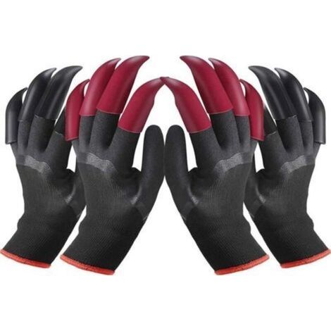 2 paires de gants de jardinage imperméables, taille 2611 cm, avec 8 griffes rouges/noires chacune, adaptées au creusement, au travail et au labeur à la ferme