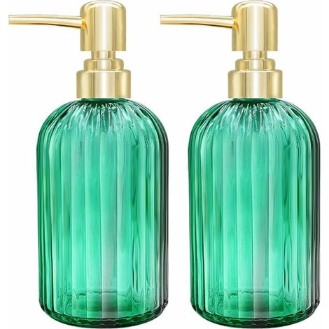 royaluxe - Lot de 2 distributeurs de Savon de Cuisine en Verre avec Pompe, Distributeur de Savon Transparent pour Les Mains, Liquide Vaisselle sous Lotion (Vert) (1/5)