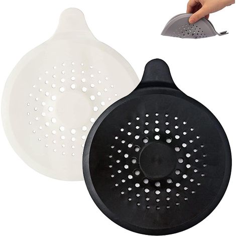 Set mit 2 Haarfängern für Duschabflüsse (Schwarz + Weiß) mit Saugnäpfen, faltbarer Silikon-Spülbecken-Sieb zum Schutz des Abflussdeckels (1/5)