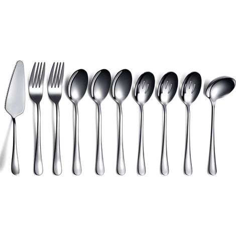 Ensemble de Couverts de Service noir Pièces, Ensemble D'ustensiles de Service en Acier Inoxydable,Comprend Une Fourchette à Cuillère de Service Fendue,Un Serveur à Gâteau,Une Louche à Soupe Etc. (1/5)