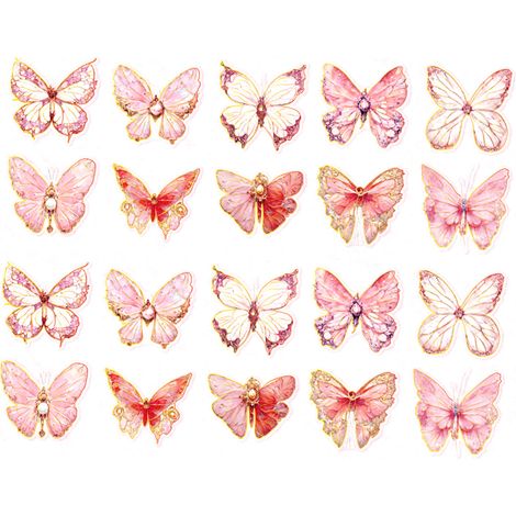 Yanji Sticker-Set – Serie „Entspannungsmomente“ – Lasergeschnittene goldene Schmetterlinge als Tagebuchdekoration – 20 Stück – Rosa Schmetterlingstraum (1/5)