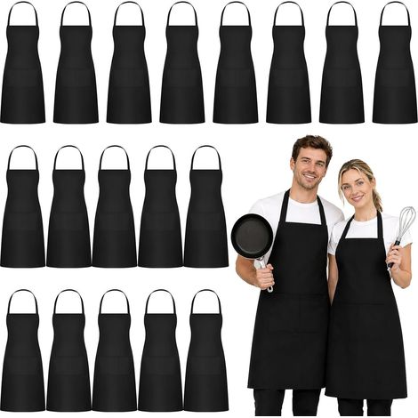 Set mit 18 schwarzen Küchenschürzen, verstellbare Kochschürzen mit 2 Taschen (1/5)
