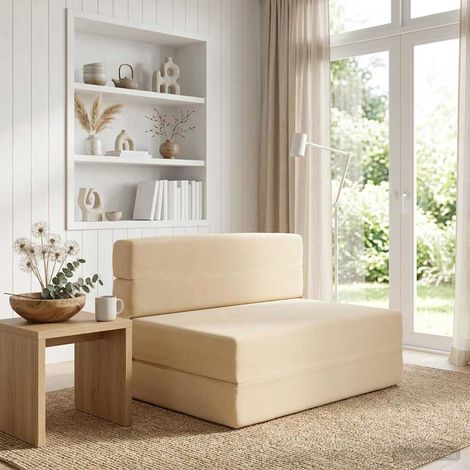 Canapé-lit pliable 2-en-1 en tissu polyester crème 100 x 80 x 60 cm - PANGIVO (1/5)