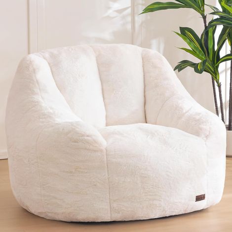Pouf pour Adultes et Enfants, en Fausse Fourrure Douce, Garni de Tissu, Canapé Pouf Confortable avec Dossier, Fauteuil d'appoint ou Accoudoir pour Salon et Chambre (1/5)