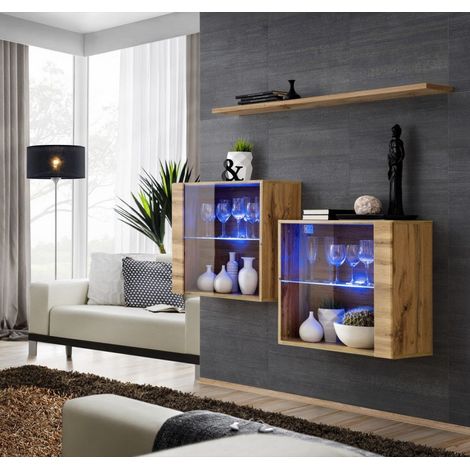 Commode - Switch SB III - 2 vitrines LED - 1 étagère - Bois - Livraison gratuite