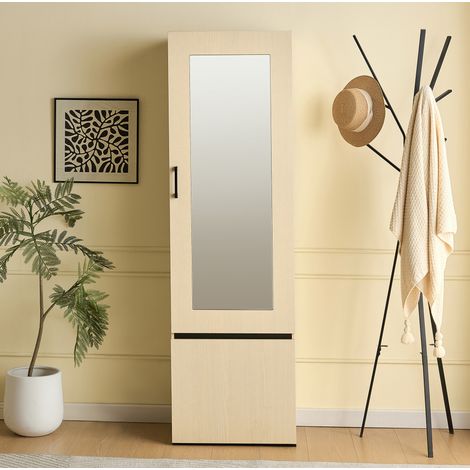 Schmaler Schuhschrank mit Spiegel und ausziehbarer Stange aus MDF, 54 x 34,5 x 179,5 cm (1/5)