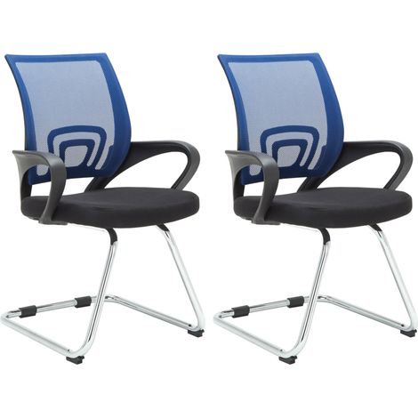Set di 2 sedie per visitatori con schienali ergonomici curvi in tessuto blu e struttura in metallo cromato 100006192