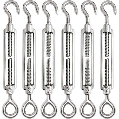 Lot de 6 tendeurs de fil - Tendeurs à crochets - Tendeurs en acier inoxydable - Pour une utilisation intensive (M5) (1/4)