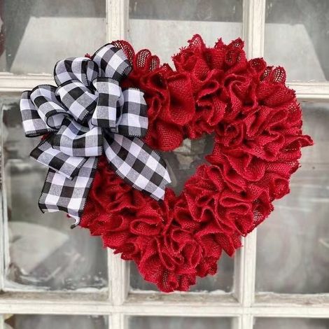 Guirlande En Forme De Coeur - Décor Pour Porte Et Mur - Pour Jour De La Saint-Valentin, Mariage, Anniversaire - 13,7 Pouces - Maille Souple Avec Nœud Ruban - 1 Pièce (1/5)