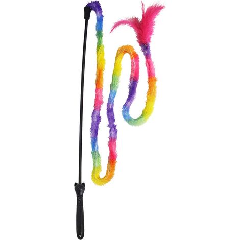Nobby – Canne à jouer pour chat avec ruban en peluche et plumes – Manche 54 cm, longueur totale 132 cm