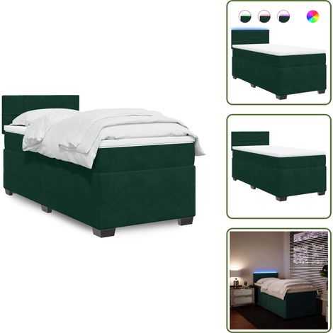 Letto a molle - vidaXL Giroletto a Molle con Materasso Verde Scuro 90x200 cm Velluto - Letto con testiera