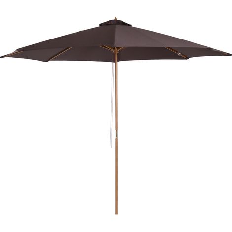 Outsunny 3(m) Garden Parasol, Pulley Operated Patio Umbrella, Wooden Parasol, Table Market Umbrella with Rope Pulley Mechanism and 8 Ribs, Coffee