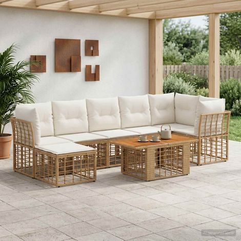 vidaXL Set Divano da Giardino 8 pz Naturale e Bianco Crema polyrattan (1/5)
