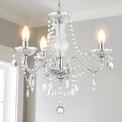 Lustre Salon Moderne - 3 Lumières Cristal Miniature avec Chaîne Réglable, Plafonnier Acrylique Polyvalent pour Salle à Manger/Chambre/Living (1/5)
