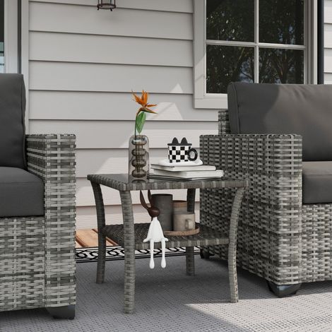 Polyrattan Gartentisch, 50 x 50 x 45cm, wetterfest Beistelltisch für 4 Personen, Quadratisch mit Ablage Glasplatte (1/5)