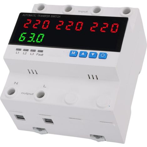 Commutateur de transfert automatique 63A 4P 3PH, surintensité, surtension, sous-tension, disjoncteur réglable ATS, affichage LED pour générateur, onduleur