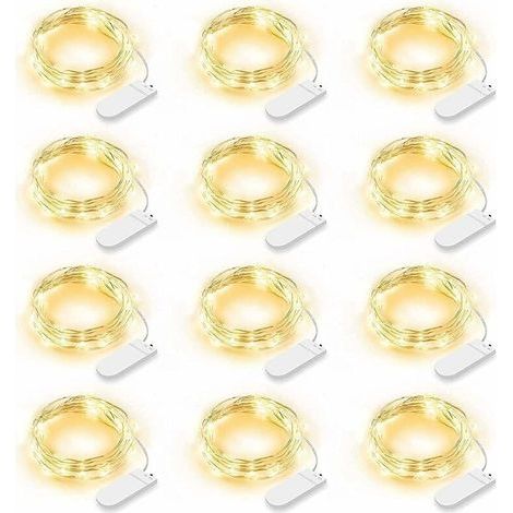 Set mit 12 LED-Lichterketten, batteriebetrieben, 2 m, 20 LEDs, IP65 wasserdicht, LED-Dekoration für Schlafzimmer, Weihnachten, Hochzeit, Party, Garten, warmweiß (Warmweiß) (1/4)