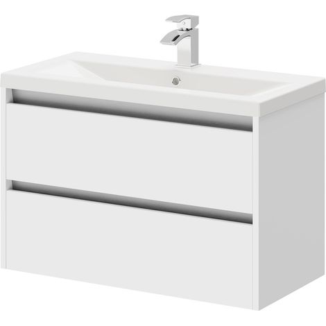 City Gloss White 800mm Wall Mounted 2 Drawer Vanity Unit and Basin with 1 Tap Hole (1/5)