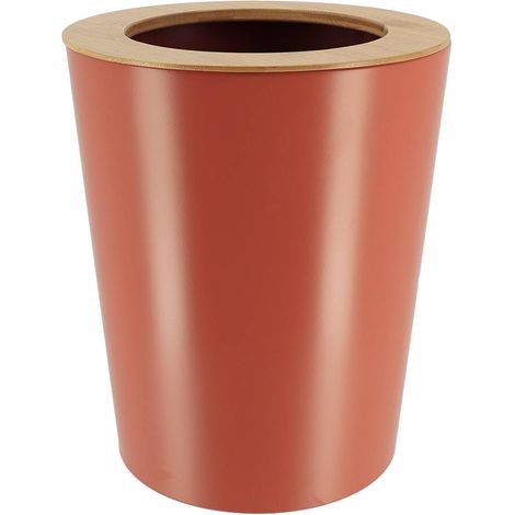 Poubelle Métal 5L Couvercle Bambou Terracotta Design Évasé Salle de Bain (1/2)