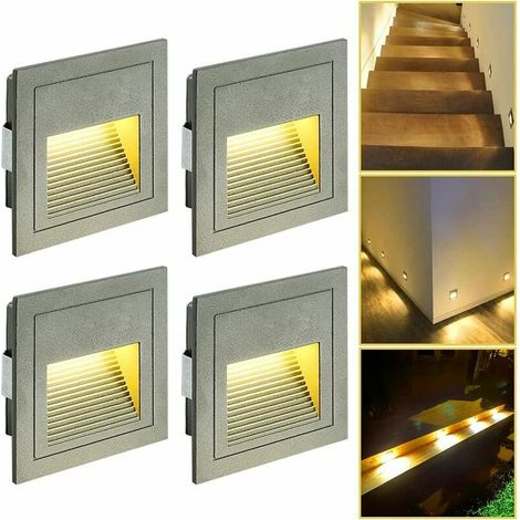 4 pièces 3W LED Applique Encastré Murale, Blanc Froid IP65 étanche Lumières d'escalier, Lumières de marche, Aluminium, Décoration Éclairage Extérieur Intérieur(Blanc froid, coque grise) BLOW (1/5)