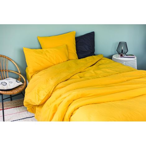 Housse de Couette Coton Lavé, 220cm x 240cm Taille, Curry