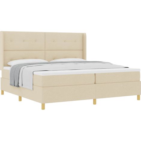 Maison Exclusive - Lit à ressorts avec tête de lit Crème 200 x 200 cm tissu (1/5)