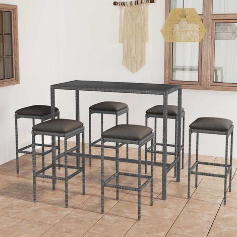 vidaXL Ensemble de bar de jardin 7 pcs et coussins Résine tressée Gris (1/5)