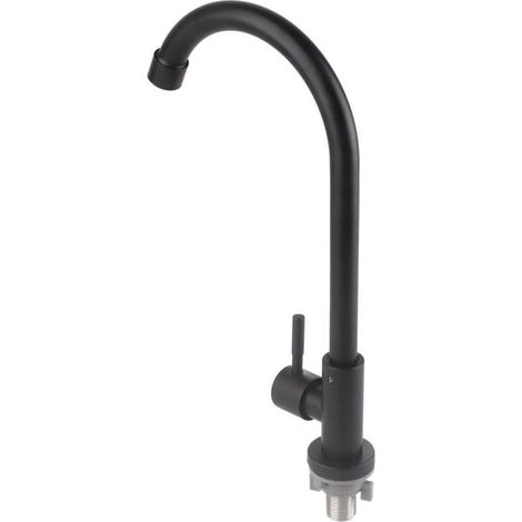 Robinet G1/2 rotatif à 90 degrés, robinet d'eau simple froid noir mat pour lavabo de cuisine (1/4)