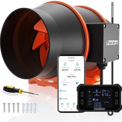 150mm Wifi Extracteur d'Air, Avec contrôle de la température et de l'humidité, moteur EC, ventilateur d'extraction de 2550 tr/min pour les superchargeurs (1/5)