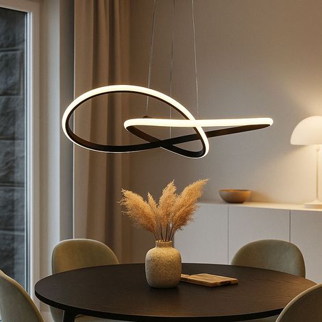 LED Hängeleuchte Designleuchte Esszimmerleuchte Pendellampe Deckenleuchte geschwungen, Aluminium schwarz Kunststoff, 20W 2540lm 3000K warmweiß, H 100 cm