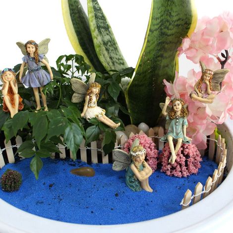 6-teiliges Gartendekorations-Set: Miniatur-Feen-Skulpturen, Gartenfiguren, Gartenornamente, Pflanzendekoration, Kunstharz, DIY-Zubehör (1/4)