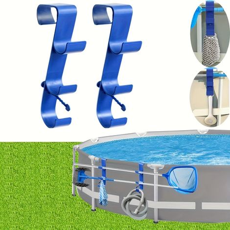 Bardusch - Lot de 2 Support robuste à 3 crochets pour piscines hors sol Intex jusqu'à 7 cm - Peut contenir un écumoire,un tuyau et un outil de serviette (1/4)