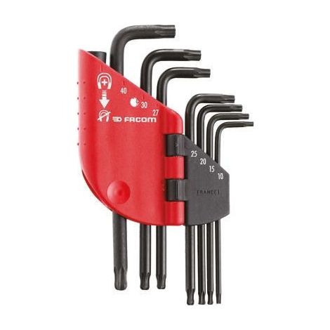 Facom – Jeu de 7 clés mâles Torx – Têtes sphériques pour accès difficiles – Tailles T10 à T40 – Finition brunie – Étui aimanteur inclus
