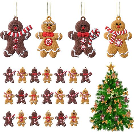 Lot de 20 Décorations en Forme de Bonhomme en Pain D'épices,Suspendre Figurine de Noël avec 24 Corde d'or,Ornements de Noël en Pain d'Épice pour Décoration de Sapin de Noël,Fête de Festive (1/5)