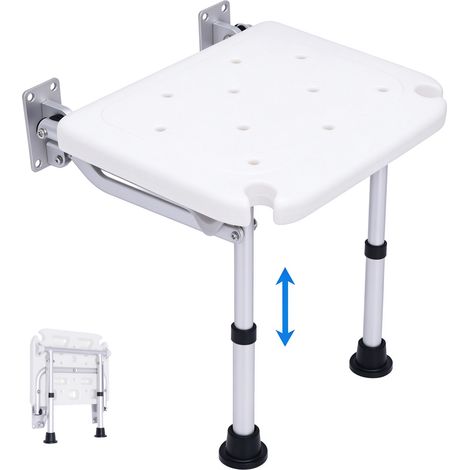 Virellio – Tabouret de douche mural pliable – Siège de douche rabattable antidérapant – Capacité de charge 100 kg – Hauteur réglable 42-53 cm – Gain de place – Pour salle de bain (1/5)